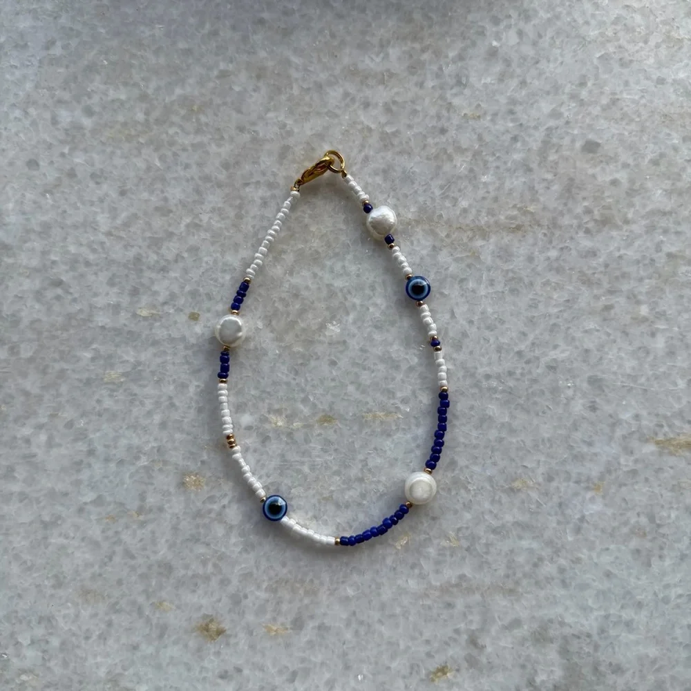 Evil Eye Freshwater Pearl Necklace & Anklet Bundle | Crystal | 3 Piece Set - Picture 6 of 7